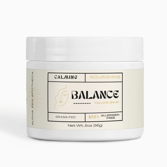 Balance, tallow balm, natural skin care, grassfed tallow, calming skin care, Alpha Zen Apotheca, anti-aging, lemongrass, lavender
