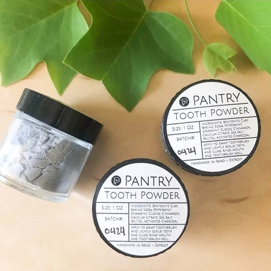 natural tooth paste, tooth powder, toxin-free, sustainable packaging, bentonite clay, activated charcoal, fluoride-free, glass jar