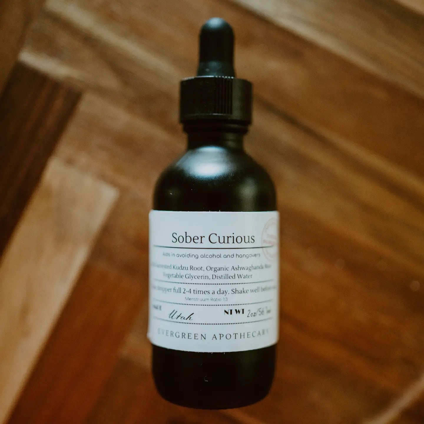 tincture, drops, supplement, herbal remedy, holistic wellness, evergreen apothecary, Sober Curious, Dry January, sober living, hangover, ashwaghanda, kudzu root, alcohol-free